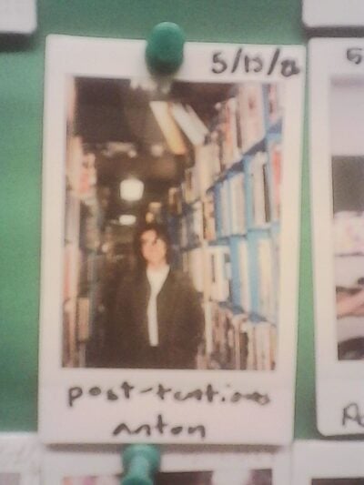 polaroid pinned up on photo wall in WMBR