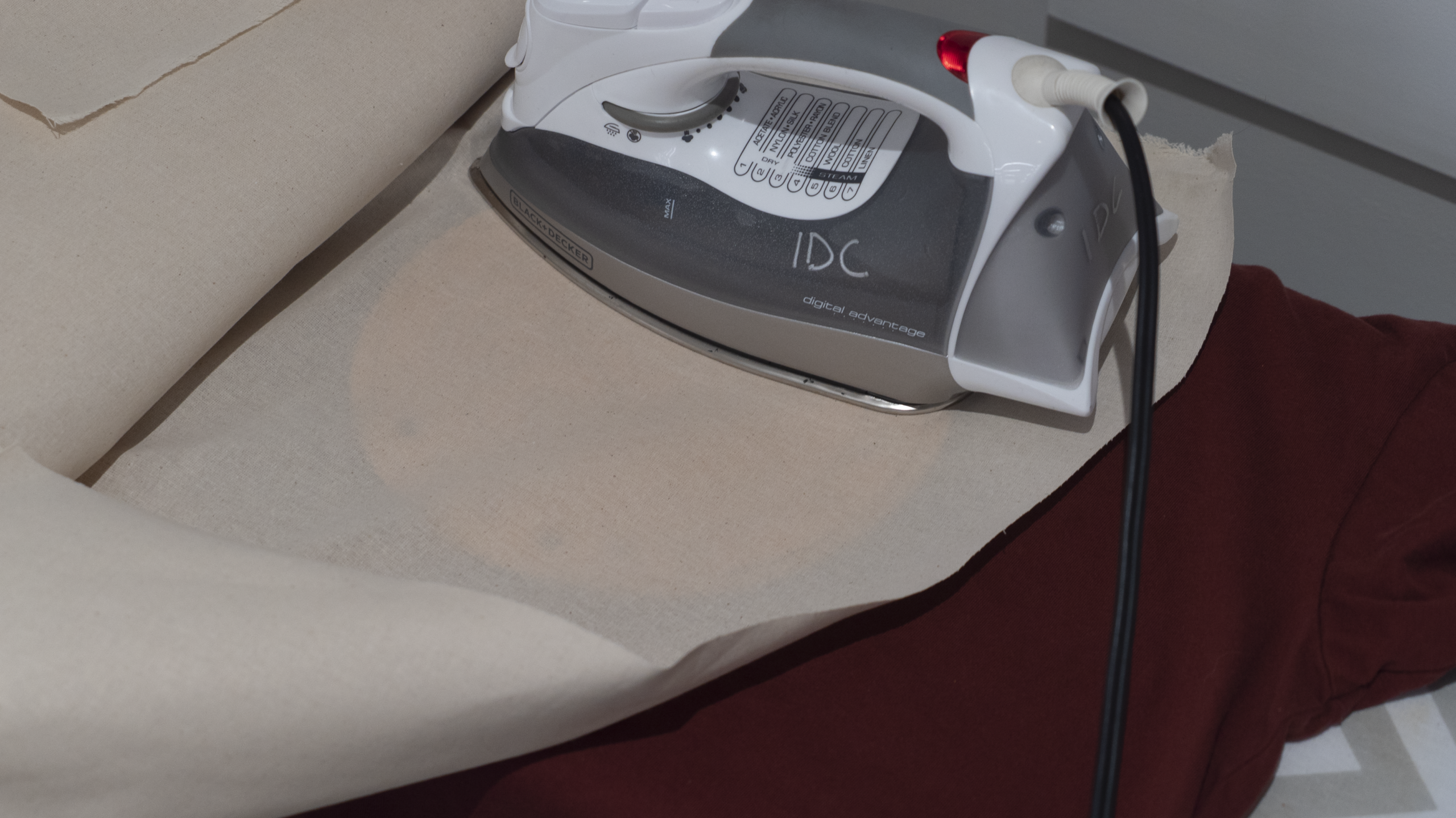 ironing maroon t-shirt