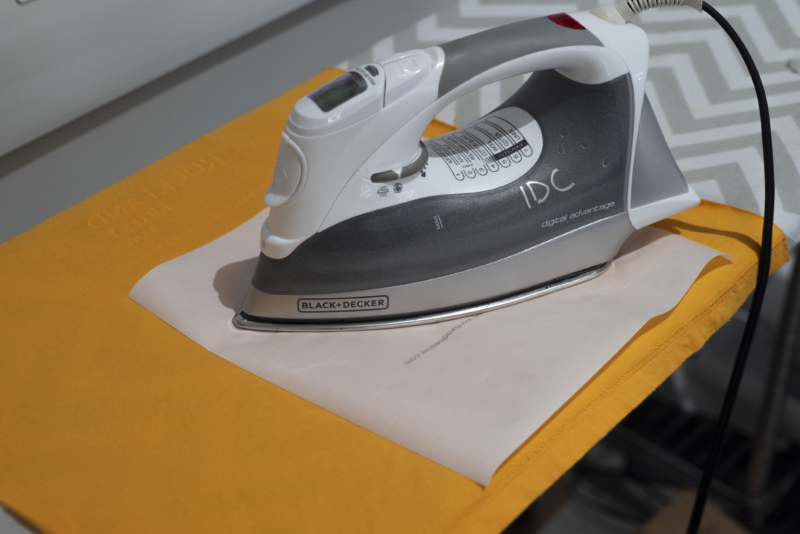 ironing hotfix adhesive to yellow fabric